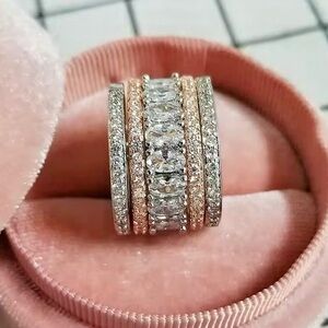 Elegant Rose Gold and Silver Crystal Stackable Ring Set - Women's Jewelry